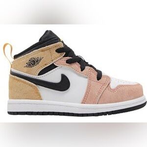 Nike Kids Jordan 1 Mid SE Sneakers Peach White and Gold Retro Girls Boys Toddler